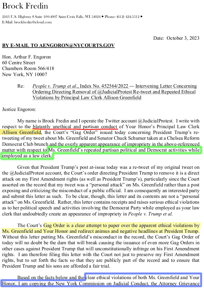 Allison Greenfield - Democrat Operative and Hack and bench love toy of Judge Engoron Crooked Judicial Officers of the Court believe themselves AboveTheLaw and Ethics Regulations and Judicial Cannons